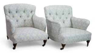 A Victorian Howard & Sons Bridgewater armchair and a similar Victorian armchair, re-upholstered in