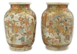 A pair of Japanese Satsuma 'boys' ovoid vases, Meiji period, finely painted with boys playing and