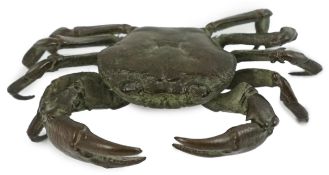 A Japanese bronze model of a crab, early 20th century, 10.2cm wide Slight verdigris to the surface