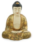 A Japanese Satsuma seated figure of Buddha, Meiji period, two character signature to base, 18.4cm