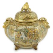 A Japanese Satsuma koro and cover, Meiji period, painted with rakan and children, the reverse with