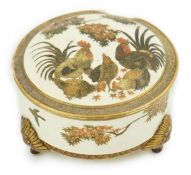 A Japanese Satsuma 'chicken' box and cover, by Kinkozan, Meiji period, the slightly domed cover