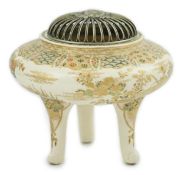 A Japanese Satsuma koro and silver cover, Meiji period, decorated in raised gilt and colours