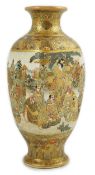 A Japanese Satsuma square section vase, Meiji period, painted with rakan visiting a group of