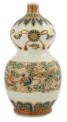A Japanese Satsuma double gourd-shaped vase, 19th century, the upper section painted with ribbon
