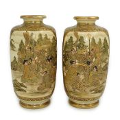 A pair of Japanese Satsuma hexagonal vases, signed ?Kozan, early 20th century, each painted with a