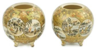 A pair of Japanese Satsuma globular koros, Meiji period, each painted with figures in