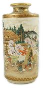 A Japanese Satsuma ‘Spring festival’ cylindrical vase, Meiji period, painted with a man carrying a