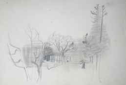 Christopher Wood (English, 1901-1930) Landscape with trees (Hampstead)pencil drawingRedfern
