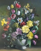 English School, 20th century Still life of spring flowers on boardoil on boardindistinctly