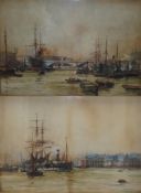 Charles Edward Dixon (English, 1872-1934) 'Greenwich Reach' and 'View to Southwark Bridge'