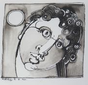 § § Geoffrey Key (English, b.1941-) Head studyink and washsigned and dated 9.8.9020 x 29cm Good