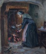 Ralph Hedley (British, 1851-1913) Interior with old woman at the hearthoil on canvassigned and dated