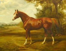 Alfred Adrian Jones MVO (British, 1845-1938) Chestnut hunter in a landscapeoil on canvassigned and