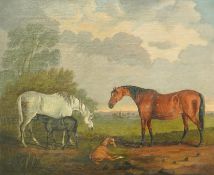 Captain S. Johnson (Early 19th C.) Stallion, mares and foals in a landscapeoil on canvassigned and