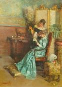 Giuseppe Bortignoni (Italian, 1778-1860) Interior with two ladiesoil on panelsigned28 x 20cm Very
