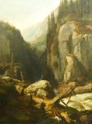 Pierre Girard (French, 1806-1872) Landscape with a deep ravine, river bridge and figures, possibly