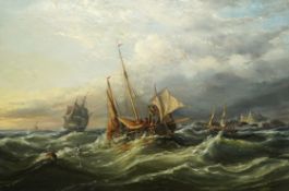 Ebenezer Colls (British, 1812-1887) Shipping off the Casquette Islands, North Franceoil on