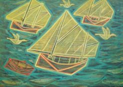 William Black (St. Ives, fl.1950s-1960s) 'Ghost Boats'mixed media on boardsigned and dated '6942 x