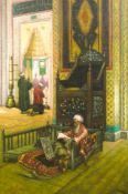 After Edoardo Calandra (Italian, 1852-1911) Figures inside a mosqueoil on canvassigned90 x 60cm
