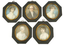 John Hazlitt (British, 1767-1837) Portrait miniatures of five family memberswatercolour on ivory (