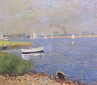 Early 20th century German School Leisure boats on a lakeoil on canvasindistinctly signed74 x 84cm