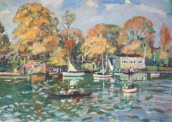 § § Llewellyn Petley-Jones (1908-1986) River in Autumn, Richmondoil on canvasdated 1965 and