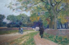 Sir Alfred Edward East (English, 1844-1913) Figures in parklandoil on panelsigned16 x 24cm Good