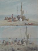 Frederick Nash (British, 1782-1856) Fishermen and boats on Brighton beachwatercolours, a