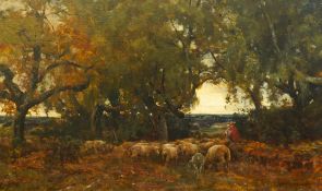 Claude Hayes (English, 1852-1922) Normandy, shepherd and flockoil on canvas80 x 49.5cm PLEASE NOTE:-