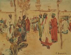 Sir Frank Brangwyn RA (English, 1867-1956) North African slave marketwatercoloursigned18 x 23cm