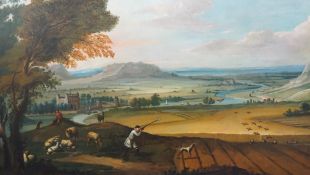 Attributed to John Wootton (English, 1682-1764) Partridge shooting with a view on the upper