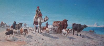 William Luker (British, 1828-1905) Arab herdsman beside the Nileoil on mill boardsigned and dated