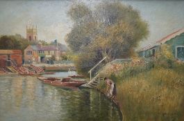 Charles John de Lacy (1856-1936) Church Island on the Thames, Stainesoil on canvassigned and dated