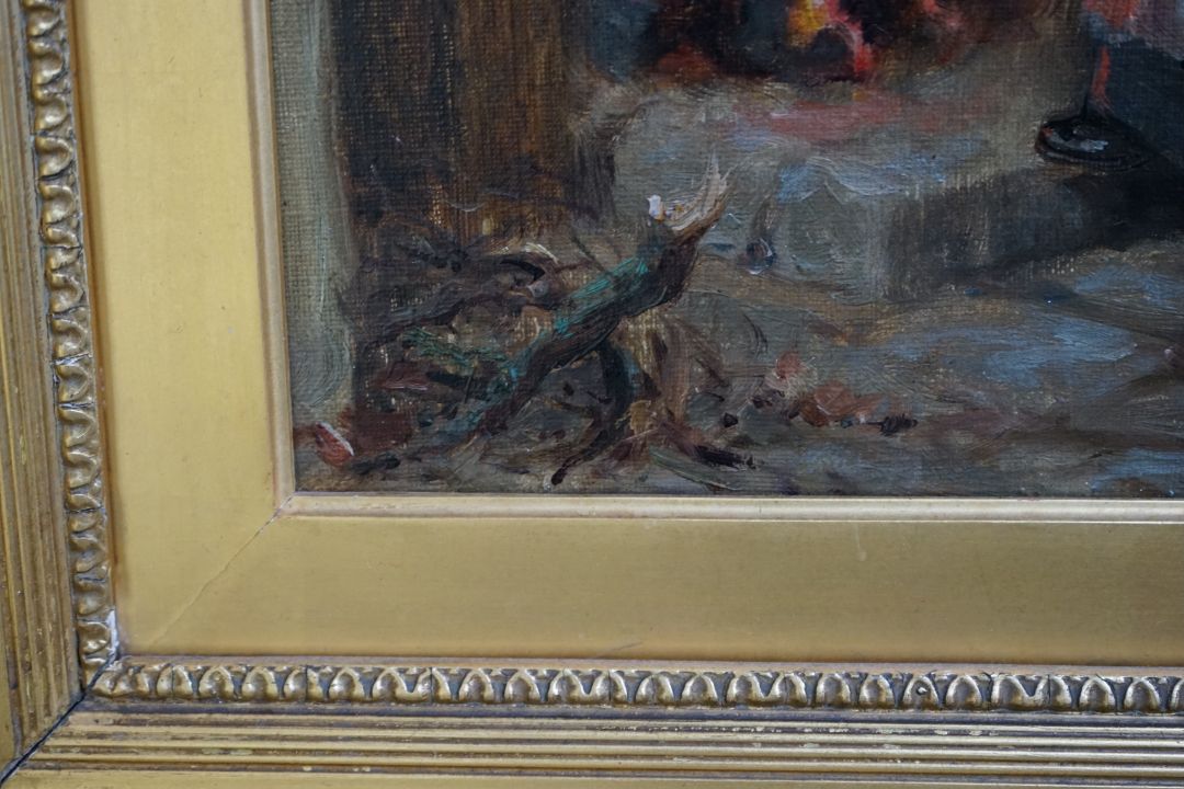 Ralph Hedley (British, 1851-1913) Interior with old woman at the hearthoil on canvassigned and dated - Image 2 of 5