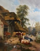Thomas Sidney Cooper (British, 1803-1902) and Studio Farmyard scene with cattle and poultryoil on