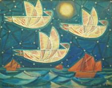William Black (St. Ives, fl.1950s-1960s) 'Pathfinders'mixed media on boardsigned and dated '7036 x