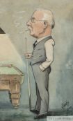 Harry Heap (British, d.1968) drawing of a billiards player, circa 1940s