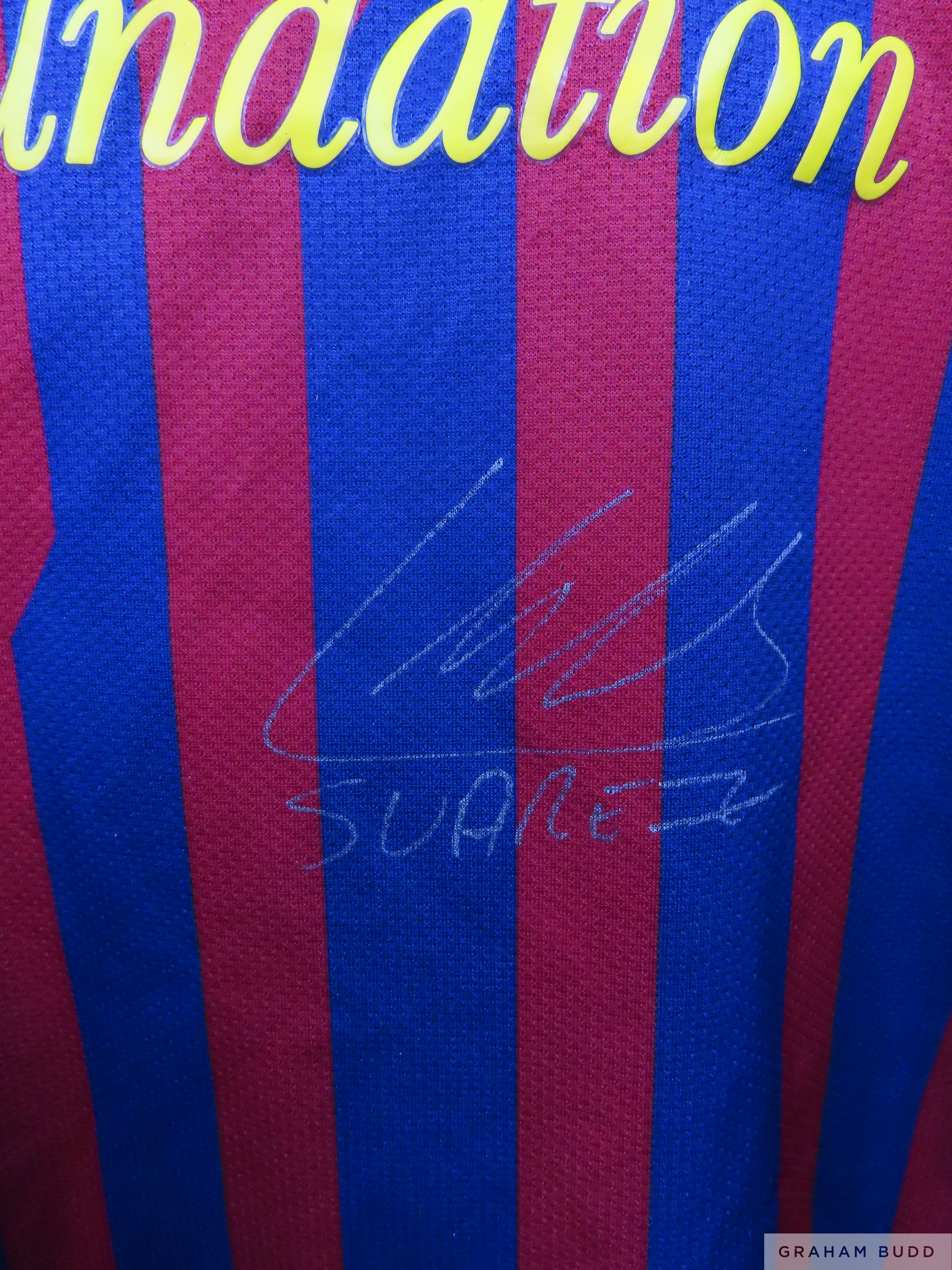 Luis Suarez blue and red Barcelona replica shirt, season 2010-11 - Image 3 of 3