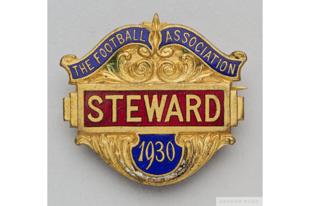 A gilt-metal & enamel Football Association steward's badge, 1930