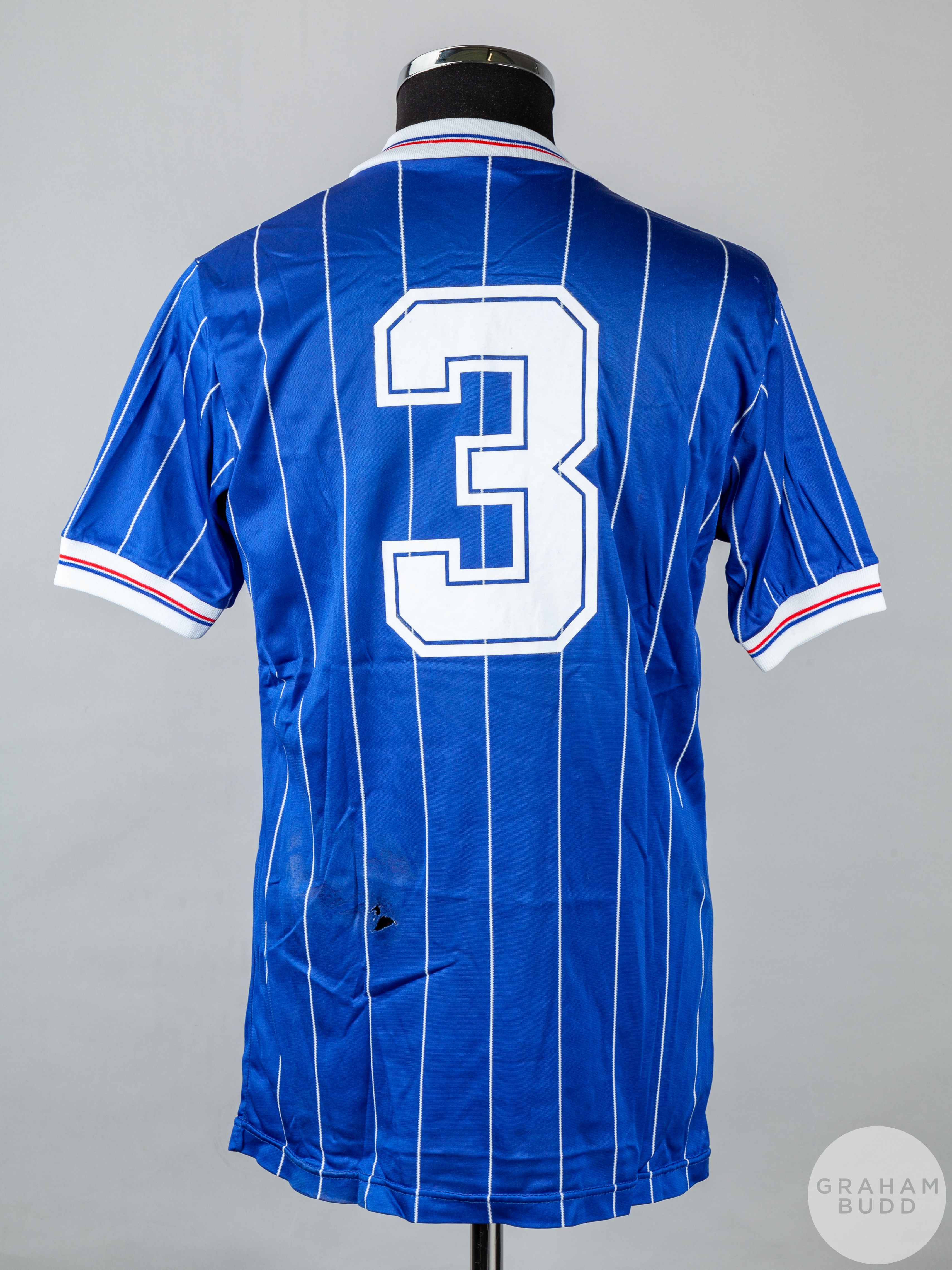 John McClelland blue and white No.3 Rangers match worn short-sleeved shirt, - Image 2 of 5