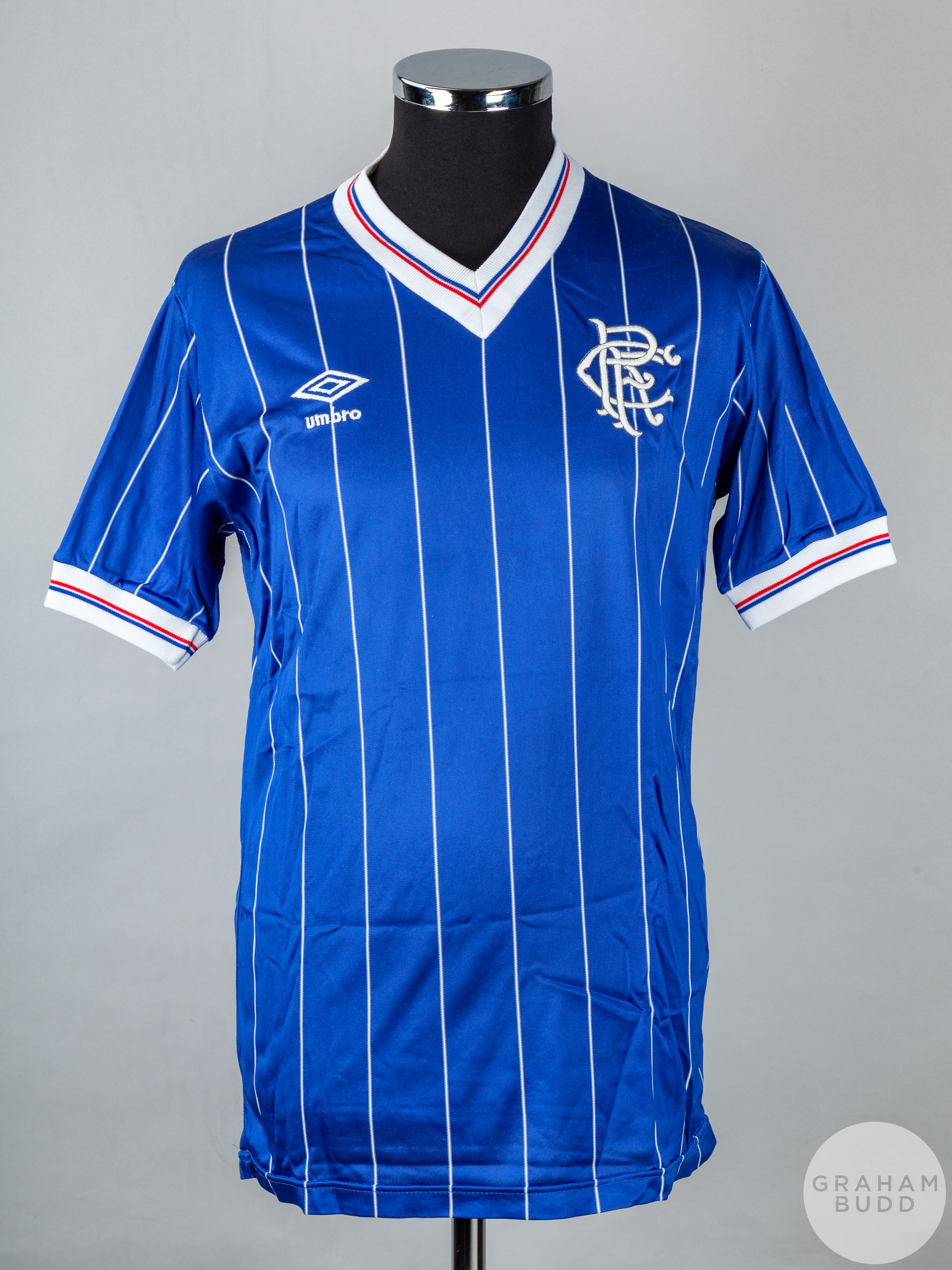 John McClelland blue and white No.3 Rangers match worn short-sleeved shirt,