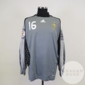 Sebastien Frey grey and black No.16 France match issued goalkeepers shirt, 2008