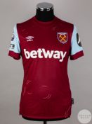 Jarrod Bowen signed claret & blue West Ham United No.20 home shirt, season 2023-24,