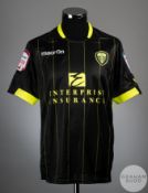 Adam Clayton black and green No.15 Leeds United match wore short-sleeved shirt, 2011-12