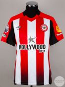 Ivan Toney signed red & white striped Brentford No.17 home shirt, season 2023-24,
