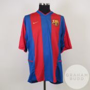 Dani Tortolero garnet and blue No.33 Barcelona short-sleeved shirt, 2002-03,