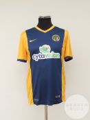 Valentinos Sielis navy and yellow AEL Limassol no.4 shirt, 2014-15,