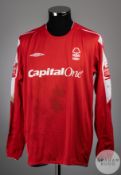 Kris Commons red and white No.17 Nottingham Forest match worn long-sleeved shirt, 2004-05
