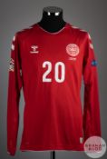 Yussuf Yurary Poulsen red No.20 Denmark long sleeved shirt, 2018